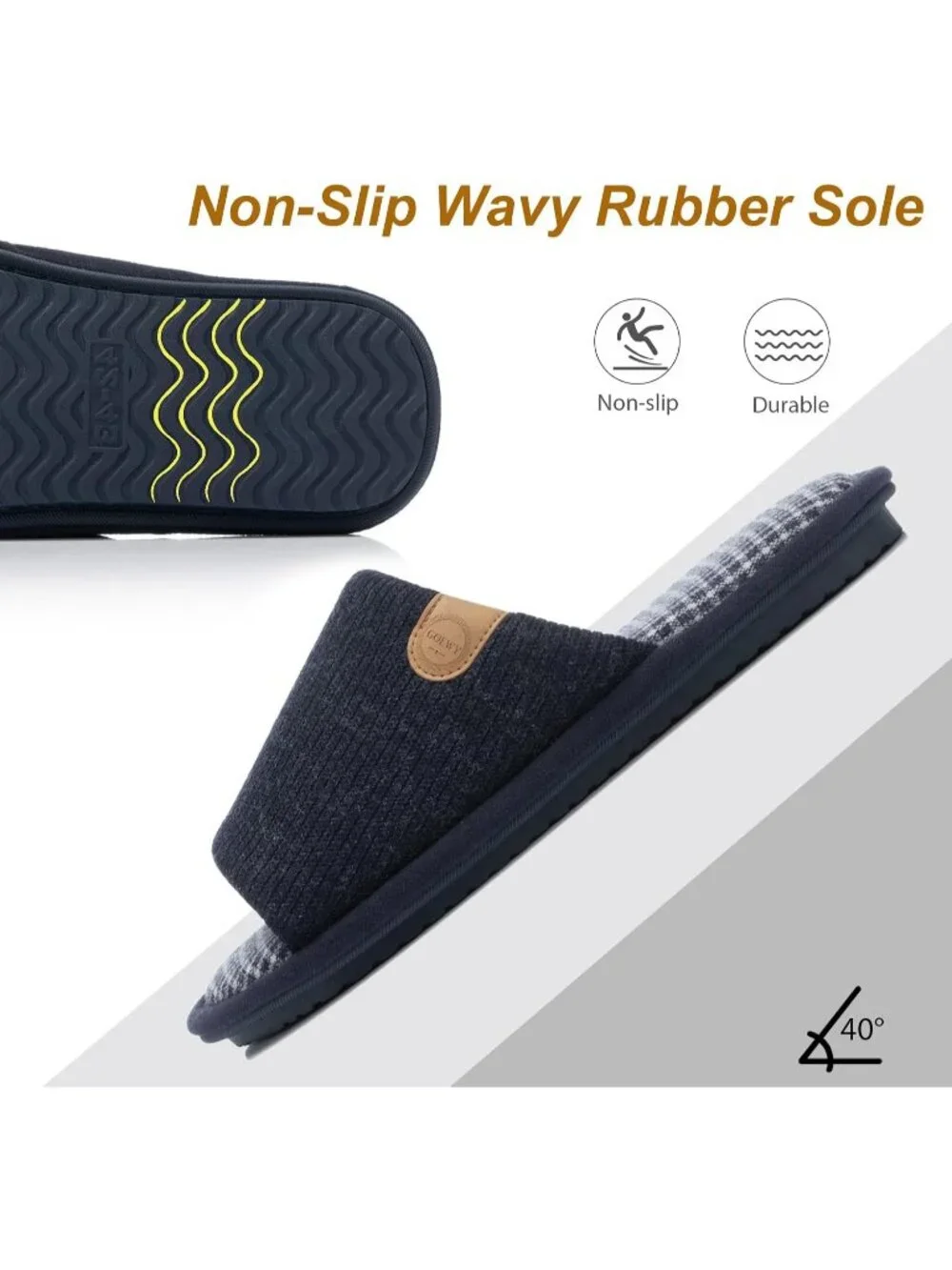 Men's Navy Blue Flat Cozy Memory Foam Anti Skid Soft Slip On House Slipper Shoes